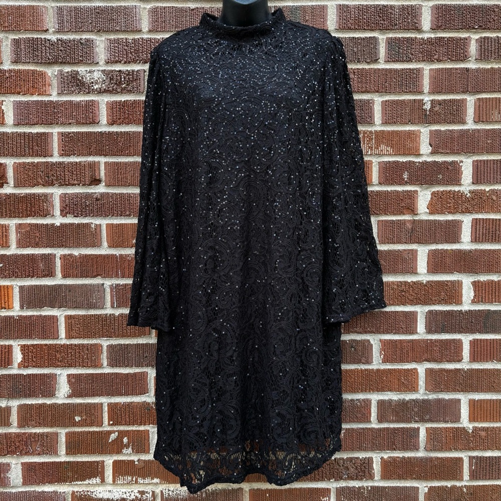 Nicole by Nicole Miller Sz P1X Stretch Sequin Lace Black Party Dress